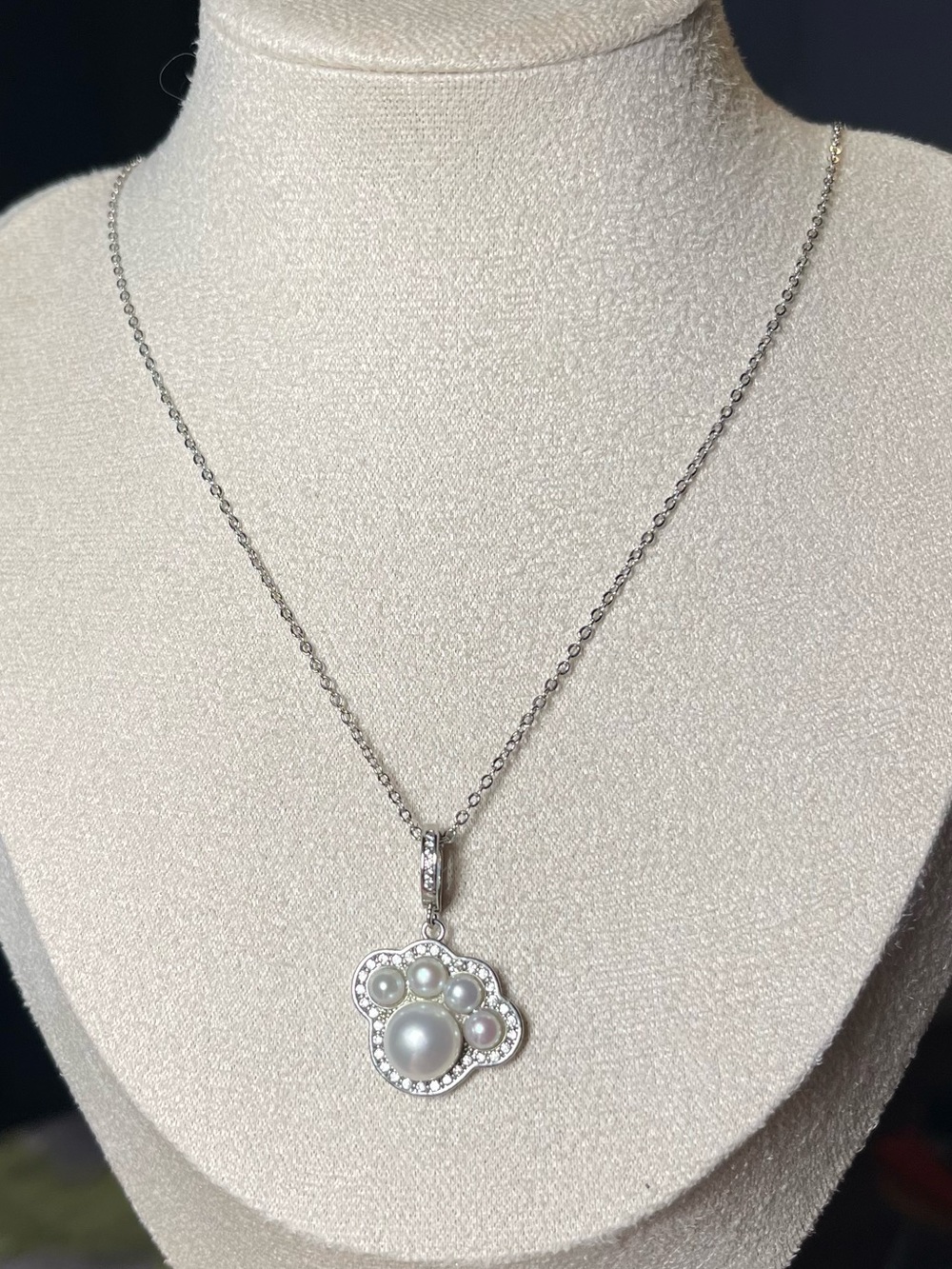Silver Freshwater Pearl Floral Pendant Necklace - Women Jewelry